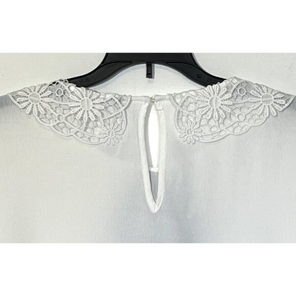 Zara 100% Viscose White Peter Pan Lace Collar Black Tie Blouse Top - Picture 4 of 6